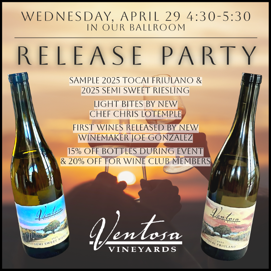 Ventosa Vineyards Unveils New Wines with Release Party Featuring New Winemaker & Executive Chef